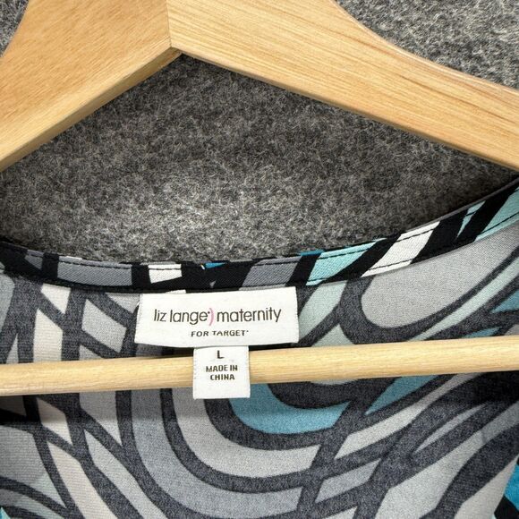 Liz Lange Dress Woemn L Maternity Gray Geometric Maxi Long V-Neck Long Sleeve - Picture 4 of 7